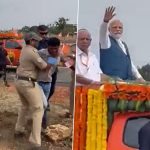 PM Narendra Modi Security Breach: Man Rushes Towards Prime Minister’s Convoy During Roadshow in Karnataka’s Davanagere, Detained by Cops (Watch Video)